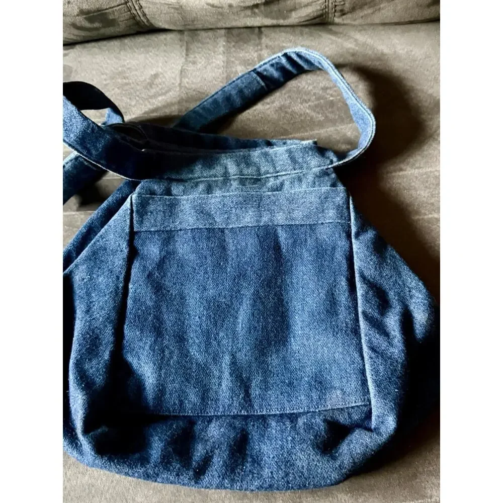 Handmade Denim Crossbody Shoulder Purse Folded Star Patchwork Floral Calico OOAK